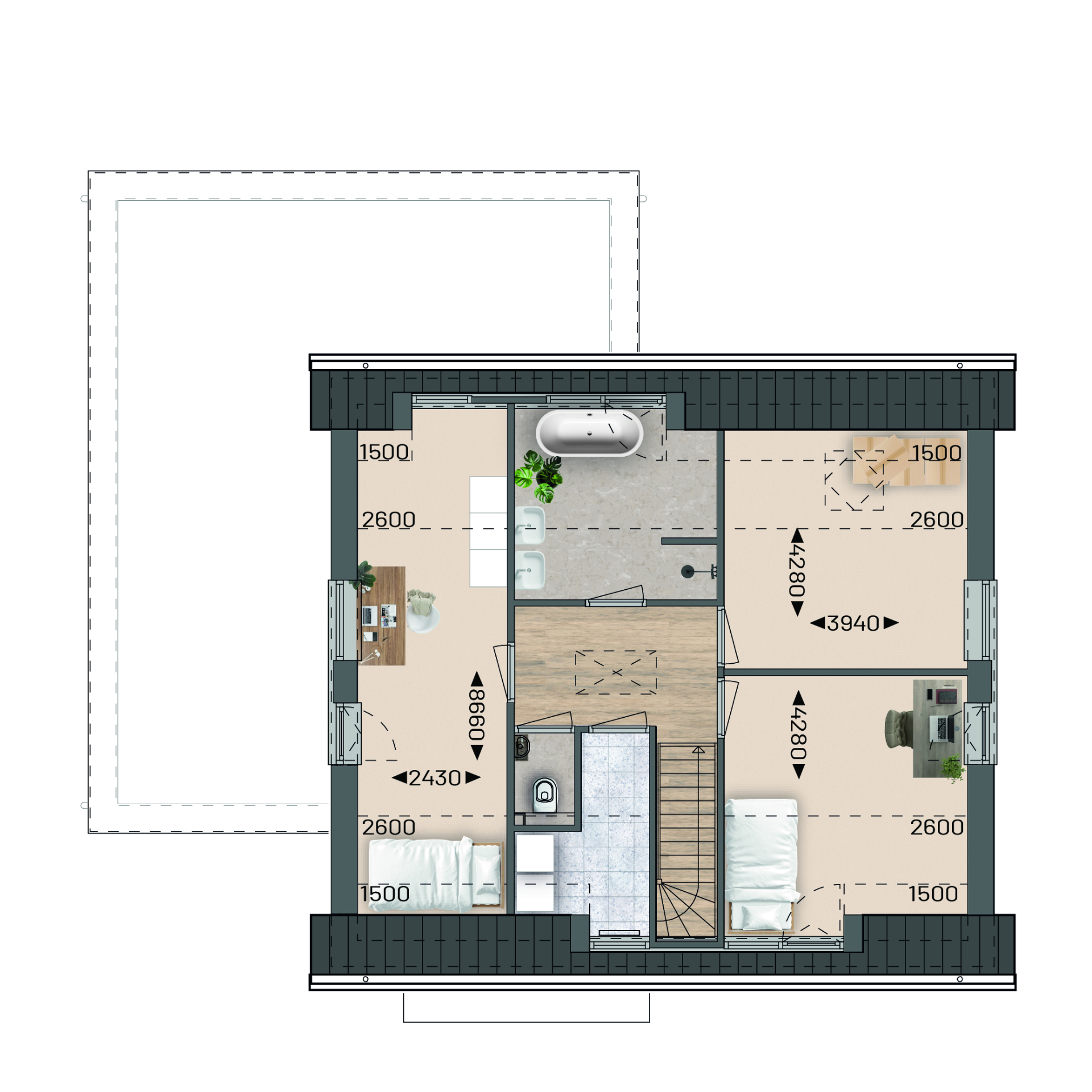 Plattegrond eerste verdieping bouwnummer 2
